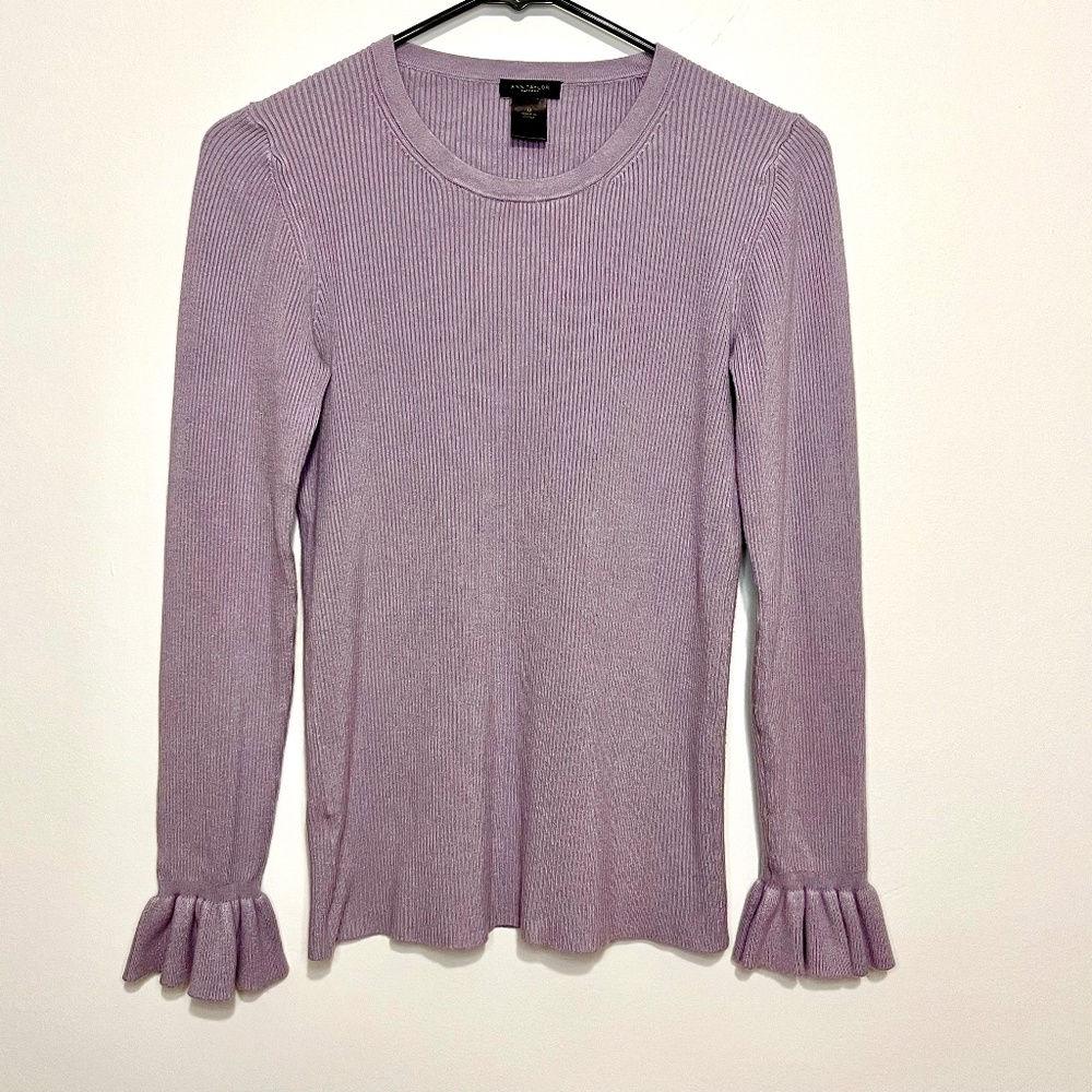 Ann Taylor Factory Sleet Purple Ribbed Sweater Ruffle Cuffs